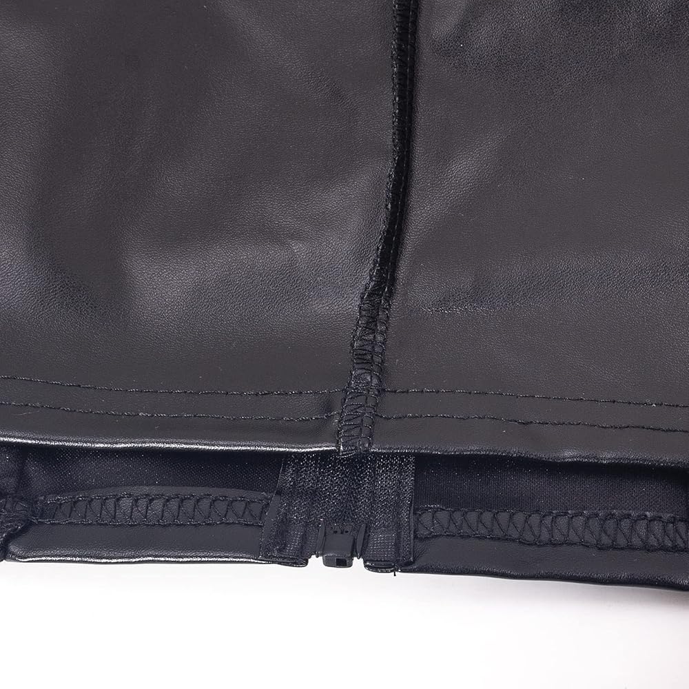 sedmoda Women Faux Leather Cropped Jacket Sexy V Neck Long